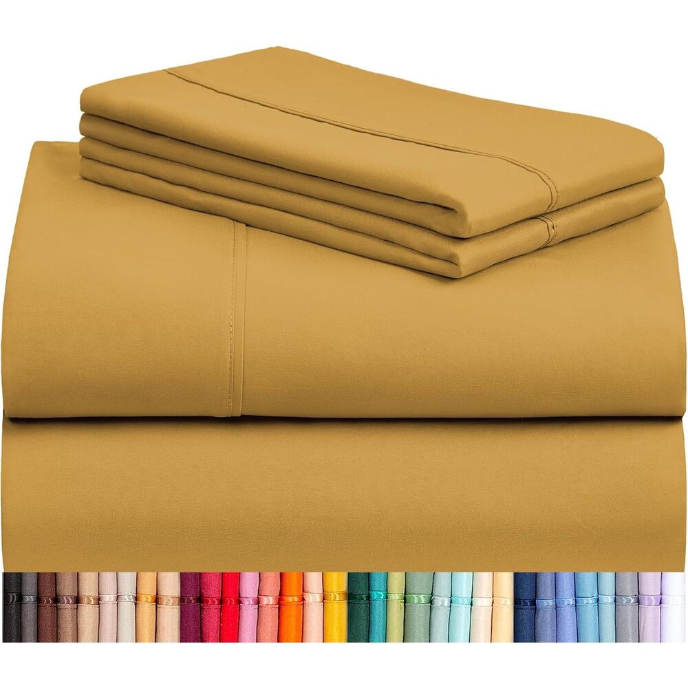 LuxClub 4 PC Full Sheet Set, Bed Sheets, Deep Pockets 18" Medallion Gold Full